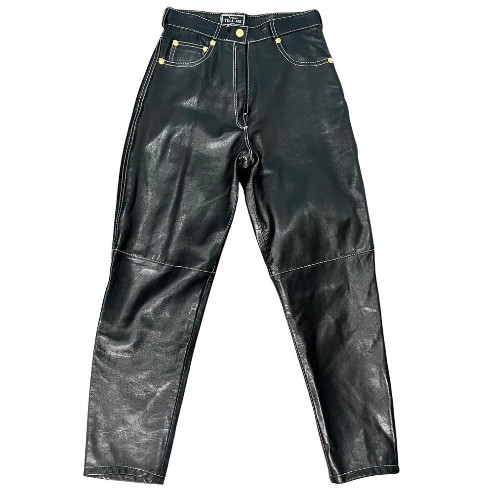 Vintage French Black Lambskin Leather High Waist Lined Tapered Pants Sz 40 / 6
